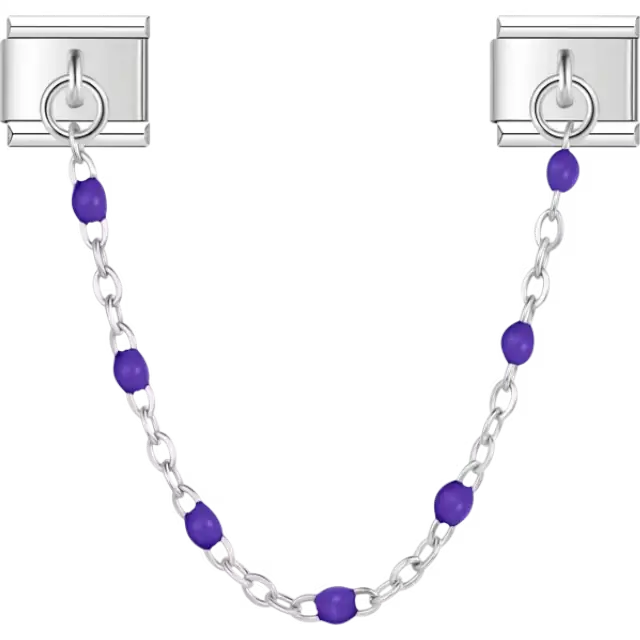 Safety chain with purple beads Italian charm bracelet link