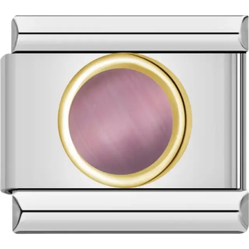 Purple cabochon gemstone with gold border Italian charm bracelet link