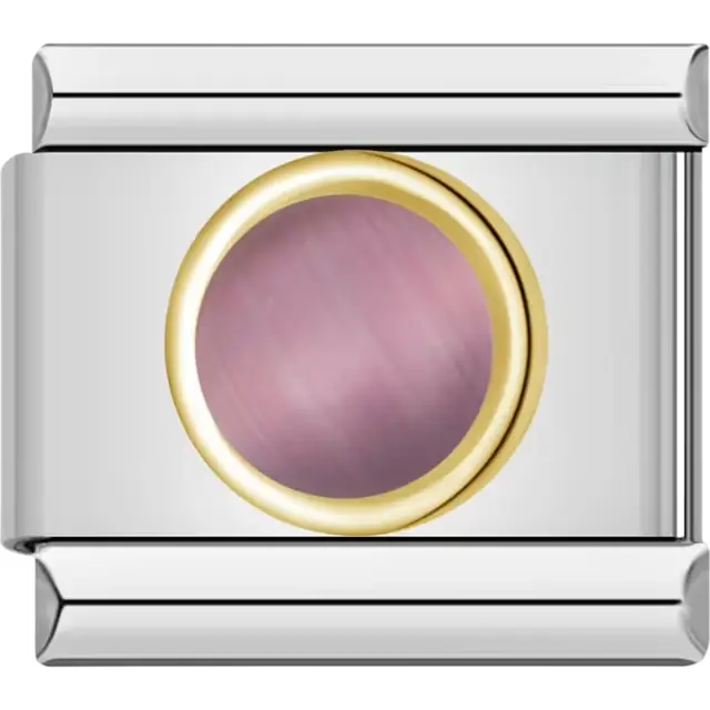 Purple cabochon gemstone with gold border Italian charm bracelet link