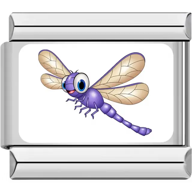 Cartoon purple dragonfly with tan wings Italian charm bracelet link