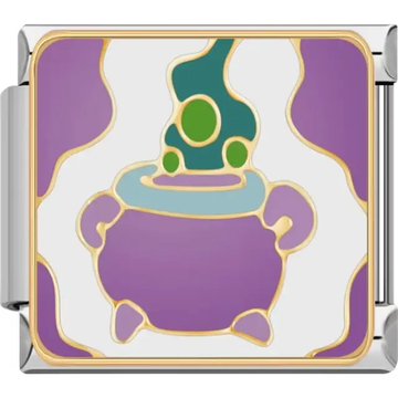 Purple cauldron with green and blue bubbling potion and gold accents Italian charm bracelet link