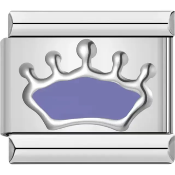 Silver crown with a purple base Italian charm bracelet link