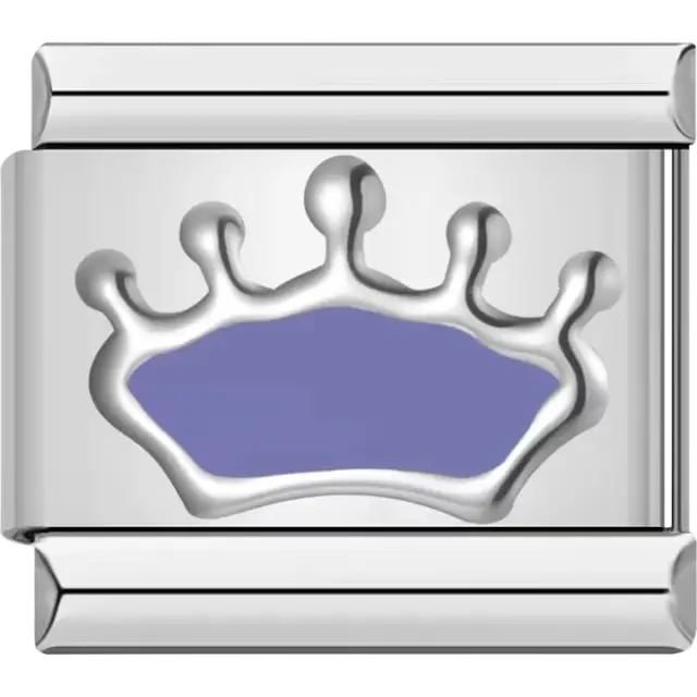 Silver crown with a purple base Italian charm bracelet link