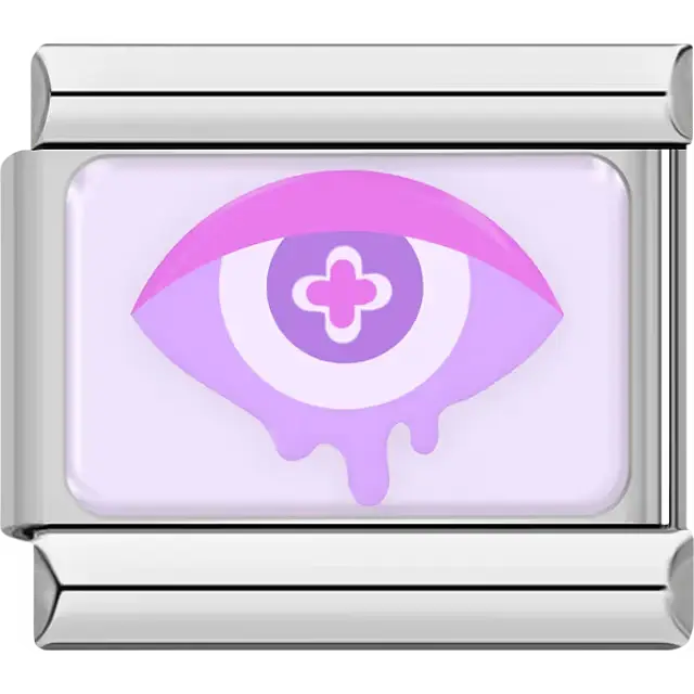 Purple eye with cross pupil and tears on light purple background Italian charm bracelet link
