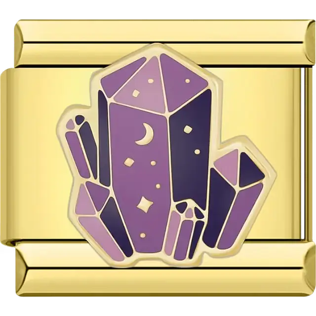 Purple crystal with moon and stars Italian charm bracelet link