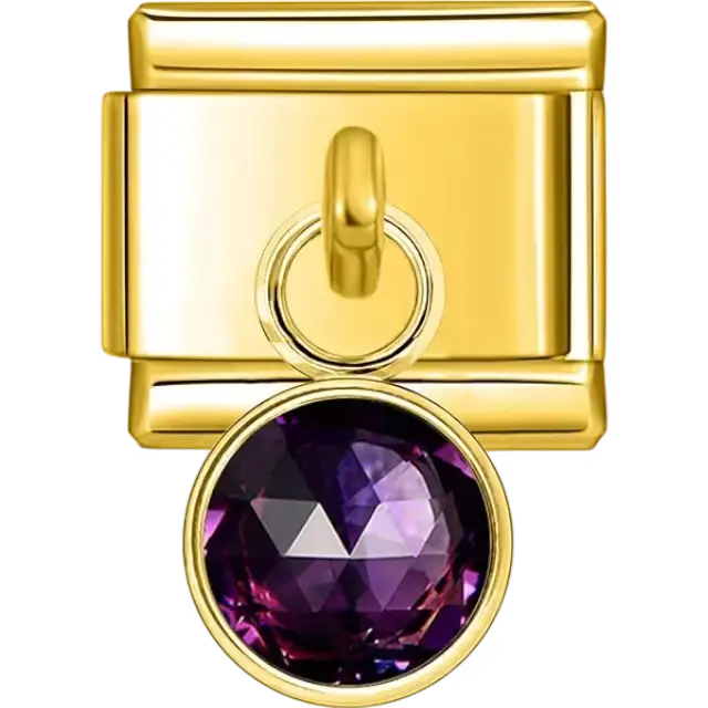 Purple crystal dangle Italian charm bracelet link