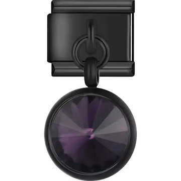 Black purple crystal dangle Italian charm bracelet link