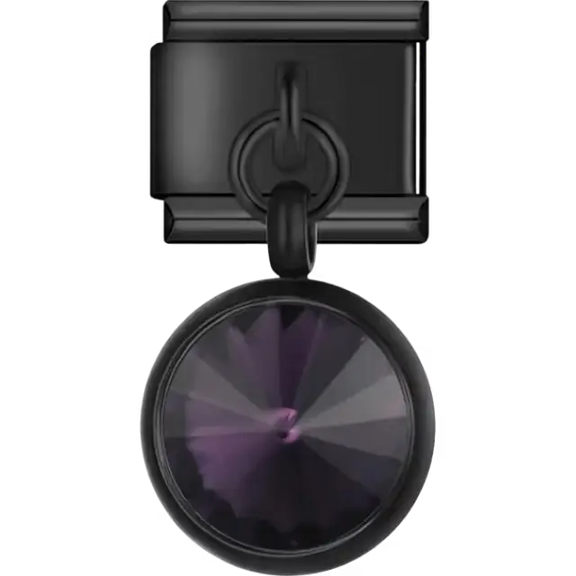 Black purple crystal dangle Italian charm bracelet link