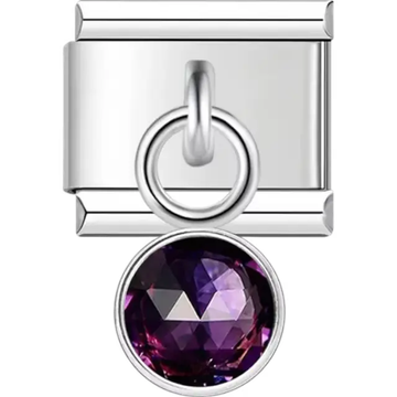 Purple crystal dangle Italian charm bracelet link