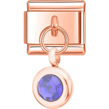 Purple round crystal dangle Italian charm bracelet link