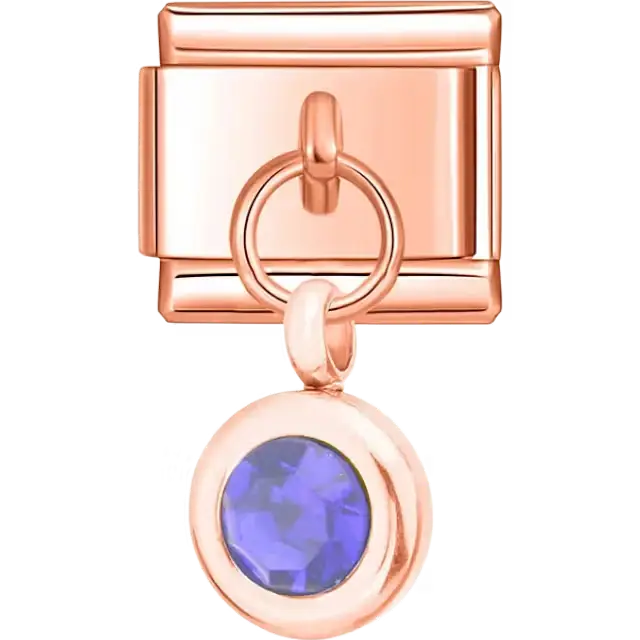 Purple round crystal dangle Italian charm bracelet link