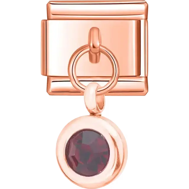 Purple round crystal dangle Italian charm bracelet link