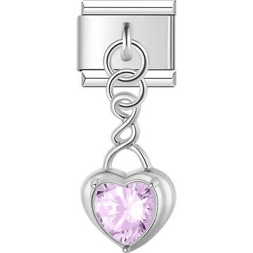 Heart-shaped purple crystal with twisted chain dangle Italian charm bracelet link