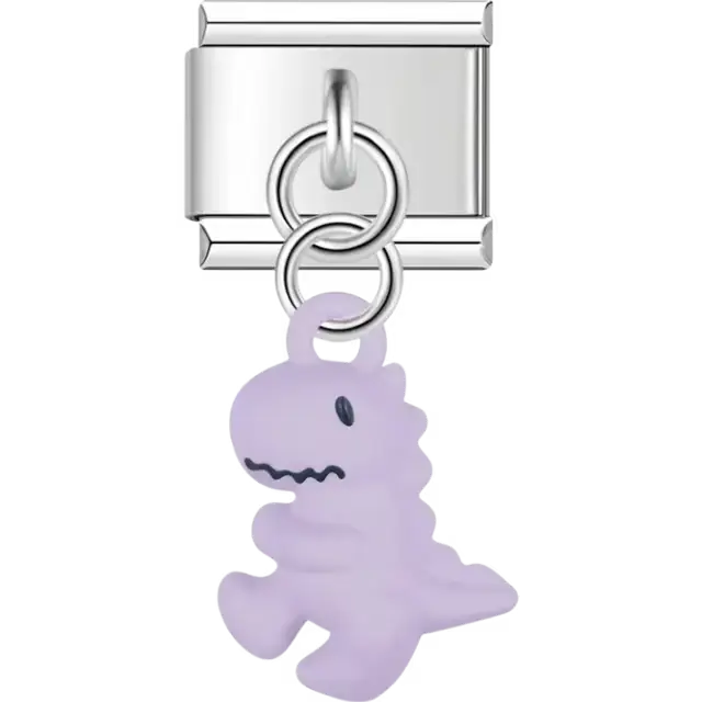 Purple dinosaur dangle Italian charm bracelet link