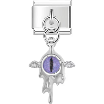 Purple dragon eye with silver wings design on dangle pendant Italian charm bracelet link