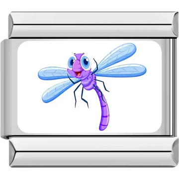 Cartoon purple dragonfly with blue wings Italian charm bracelet link