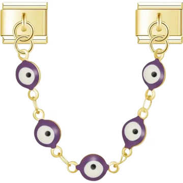 Safety chain charm with purple evil eye beads design Italian charm bracelet link