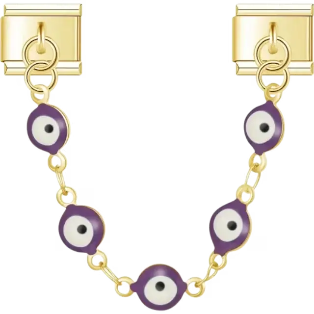 Safety chain charm with purple evil eye beads design Italian charm bracelet link