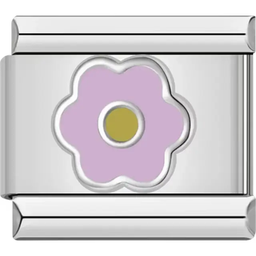 Pink flower design with a gold center Italian charm bracelet link