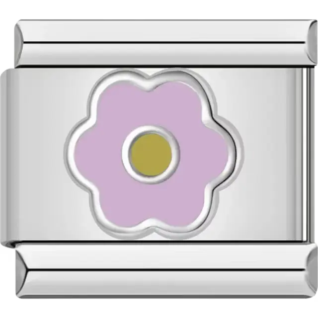 Pink flower design with a gold center Italian charm bracelet link