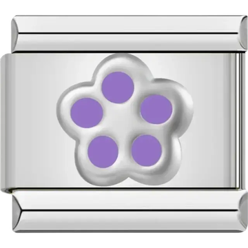 Silver flower with purple petals Italian charm bracelet link