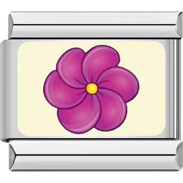 Purple six petal flower yellow center cream background Italian charm bracelet link