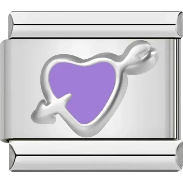 Purple heart pierced by an arrow design Italian charm bracelet link