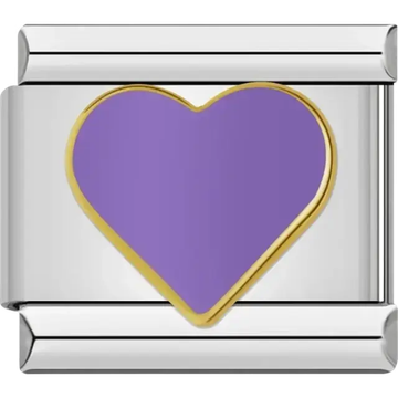 Purple heart with a gold outline Italian charm bracelet link
