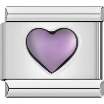 Purple heart with black border Italian charm bracelet link