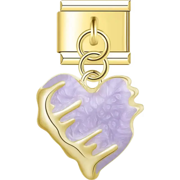 Gold trim heart with textured purple enamel Italian charm bracelet link