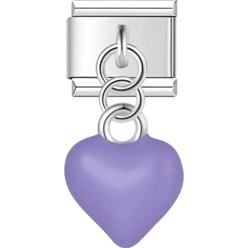 Purple heart-shaped dangle Italian charm bracelet link