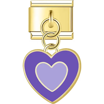 Gold dangle purple heart lavender center Italian charm bracelet link