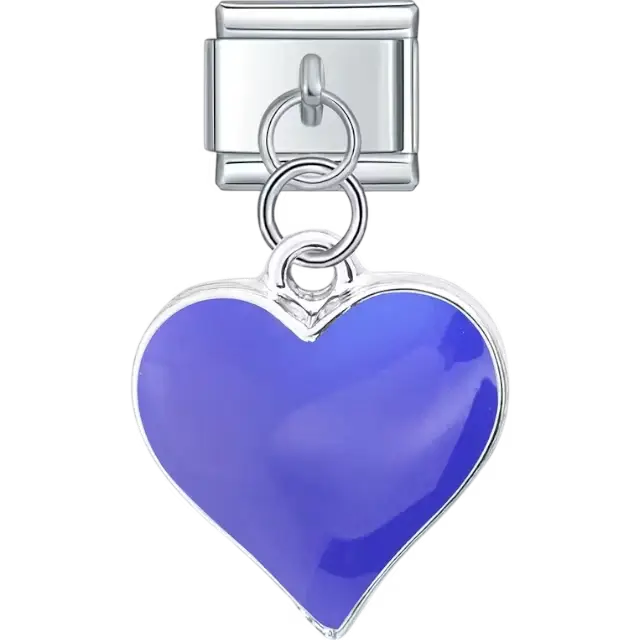 Purple heart design in a dangle style Italian charm bracelet link