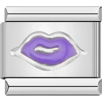 Purple lips design with silver border Italian charm bracelet link