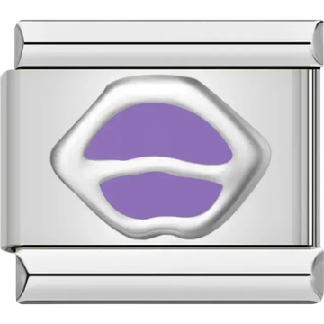 Purple lips design with a silver outline Italian charm bracelet link