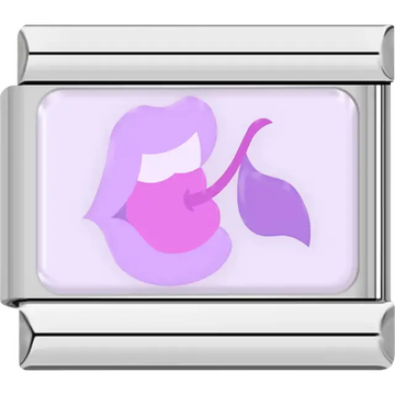 Purple lips biting a cherry on white background Italian charm bracelet link