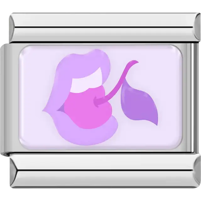 Purple lips biting a cherry on white background Italian charm bracelet link
