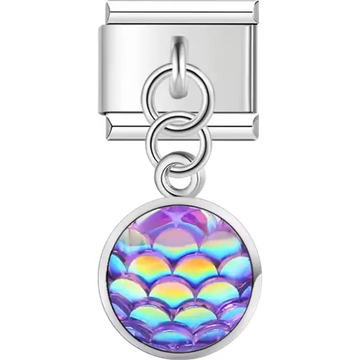 Dangle purple mermaid scale pattern with iridescent shimmer Italian charm bracelet link
