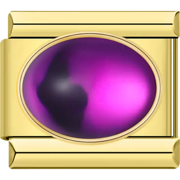 Oval purple stone with gold border Italian charm bracelet link