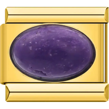 Purple oval stone with gold border Italian charm bracelet link