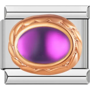Purple oval stone with rose gold border Italian charm bracelet link