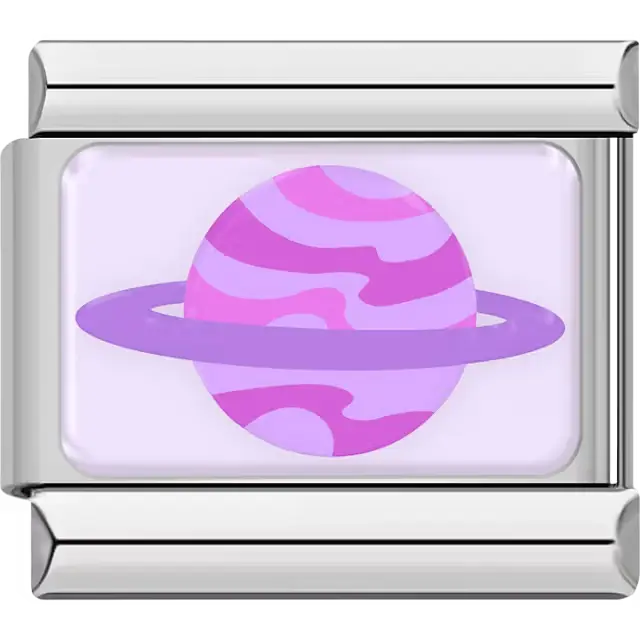 Pink and purple planet with rings on light purple background Italian charm bracelet link