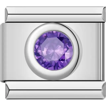 Round purple gemstone Italian charm bracelet link