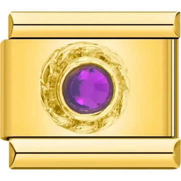 Purple round stone with gold border Italian charm bracelet link