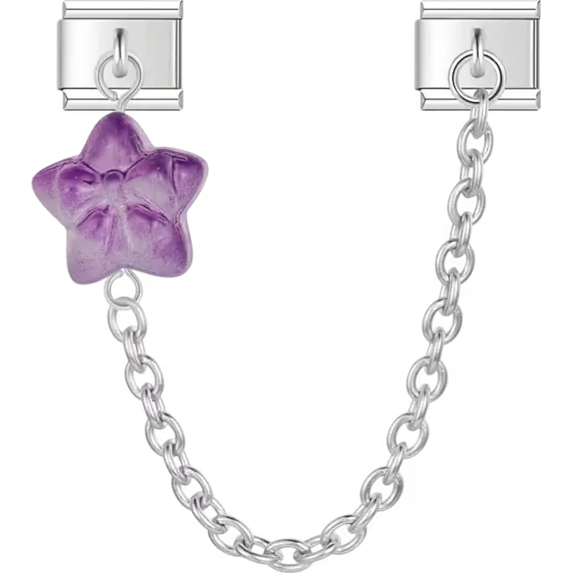 Purple glass star safety chain connector Italian charm bracelet link