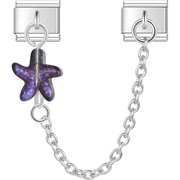 Purple starfish with silver safety chain Italian charm bracelet link