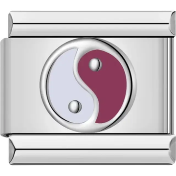 Purple and lavender Yin-Yang symbol Italian charm bracelet link