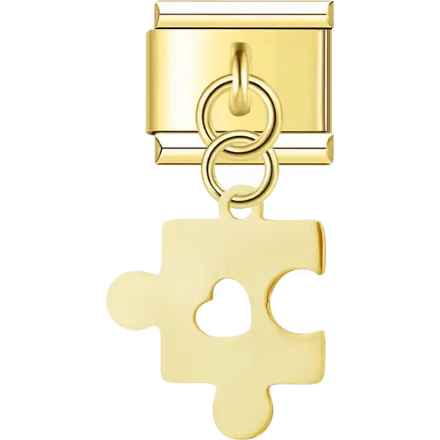 Puzzle piece with heart cutout dangle design Italian charm bracelet link