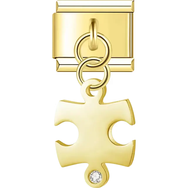Puzzle piece with crystal accent dangle Italian charm bracelet link