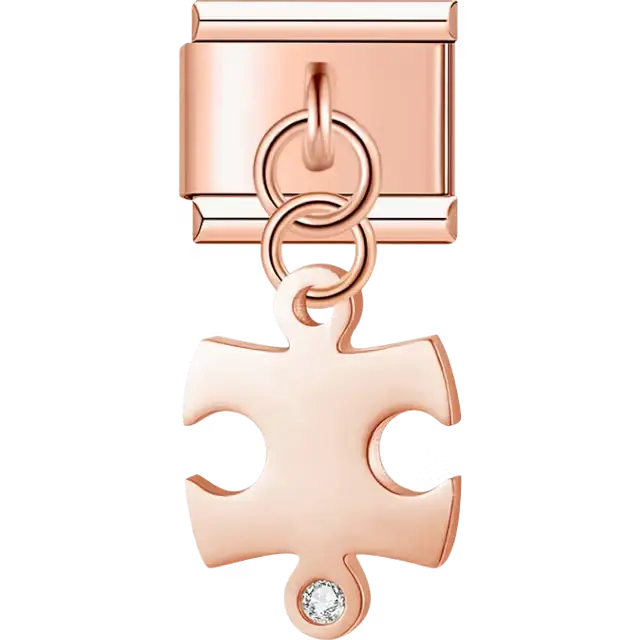 Puzzle piece with crystal accent dangle Italian charm bracelet link